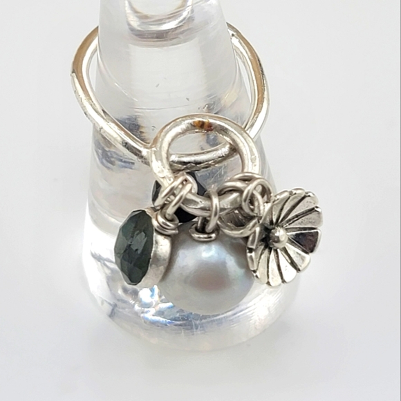 CHARM RING PEARL, MOONSTONE AND LABRADORITE HANDMADE STERLING SILVER METAL 6.5 - Picture 1 of 5
